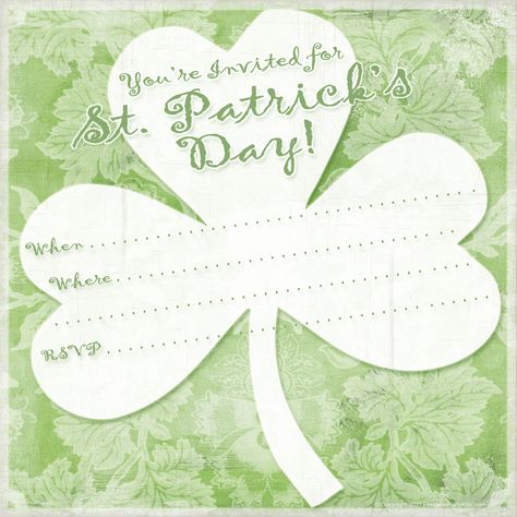 Free Printable St. Patrick's Day Invitations Green Vintage Background, Concrete Foundation, White Clover, Foundation Repair, Labels Printables Free, St Patrick's Day Crafts, St Pats, Vintage Background, Happy Cartoon