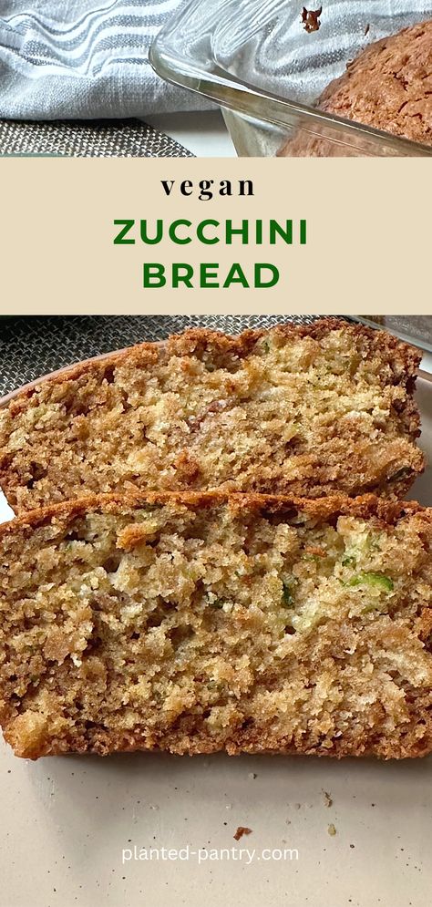 This Vegan Zucchini Bread is moist, delicious, and perfectly fluffy. Super easy to make in one bowl, and easy to make gluten-free too! Eggless Zucchini Bread, No Egg Zucchini Bread, Vegan Zucchini Bread Recipes, Wfpb Zucchini Bread, Zucchini Bread No Nuts Recipe, Vegan Apple Zucchini Bread, Vegan Lemon Zucchini Bread, Vegan Zucchini Bread, Vegan Pumpkin Bread