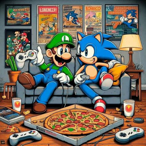 Mario Vs Sonic, Mario And Sonic, Mario Fan Art, Marvel Superheroes Art, Retro Gaming Art, Video Game Fan Art, Super Mario Art, Super Mario Brothers, Mario Art