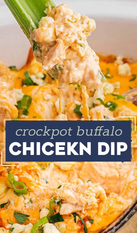 Buffalo Chicken Dip Crock Pot Ranch Packet, Buffalo Chicken Dip With Real Chicken, Buffalo Chicken Dip Cream Cheese, Crockpot Buffalo Chicken With Cream Cheese, Crock Pot New Years Recipes, Spicy Chicken Dip Buffalo, Buffalo Chicken Dip In Crockpot, Buffalo Chicken With Cream Cheese, Superbowl Crockpot Recipes