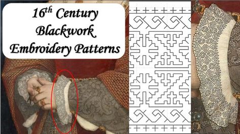 Historical blackwork embroidery patterns and where to locate them. Elizabethan Blackwork, Elizabethan Fashion, Blackwork Embroidery Patterns, Blackwork Patterns, Blackwork Embroidery, Types Of Embroidery, Running Stitch, Embroidery For Beginners, 16th Century