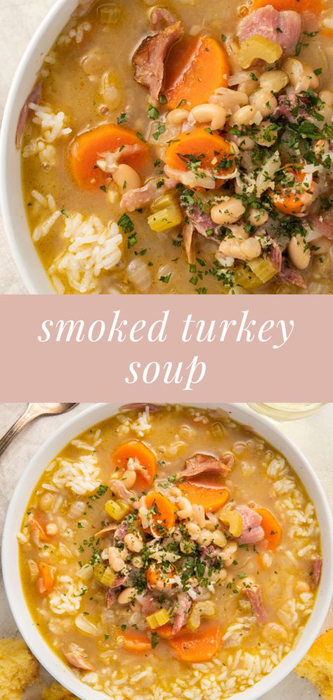 Smoked Turkey Leg Soup Recipes, Smoked Turkey Chowder, What To Make With Smoked Turkey, Turkey Leg Soup Recipes, Smoked Turkey Stew, Smoked Turkey And Bean Soup, Leftover Smoked Turkey Soup, Recipes Using Smoked Turkey Leg, Leftover Smoked Turkey Legs Recipe