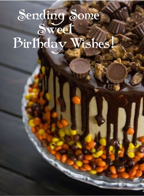 Happy Birthday - sending some sweet birthday wishes Original Greeting by lechezz Peanut Butter Drip Cake, Cake Tower, Chocolate Peanut Butter Cake, Peanut Butter Candy, Peanut Recipes, Chocolate And Peanut Butter, Peanut Butter Cake, Rich Chocolate Cake, Recipes Sweet