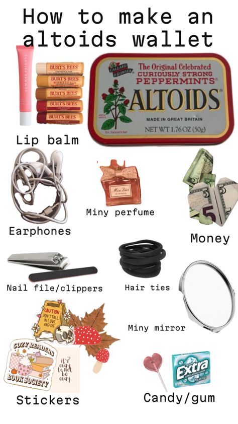 dw guys im aware that its “mini” Mint Tin Crafts, School Backpack Essentials, Altoids Tins, School Bag Essentials, Survival Skills Life Hacks, Inside My Bag, Mint Tins, Easy Diy Jewelry, Utila