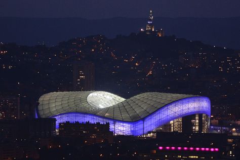 The 15 Most Architecturally Striking Soccer Stadiums in Europe Photos | Architectural Digest Velodrome Marseille, Uefa Euro 2016, France Football, Stadium Design, Soccer Stadium, Marseille France, European Soccer, Sports Arena, Arsenal Football