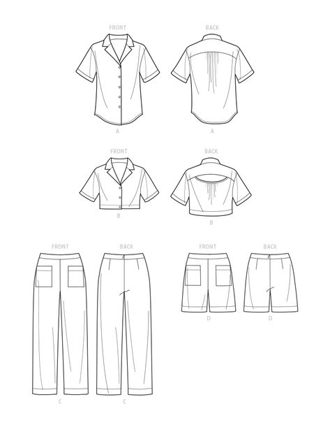 Simplicity Sewing Pattern S9610 - Misses' Set of Tops, Cropped Pants and Shorts - H5 (6-8-10-12-14) Pyjama Drawing, Outfit Drawings, Crop Top Sewing Pattern, Unique Sewing Patterns, Sewing Journal, Curtain Lining Fabric, Interfacing Sewing, Pattern Pants, Burda Patterns