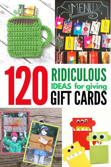 120 ridiculous ideas for giving gift cards Funny Ways To Give Gift Cards, Fun Ways To Give Gift Cards At Christmas, Unique Ways To Give Gift Cards, Funny Ways To Give Money As A Gift, Multiple Gift Card Presentation Ideas, Creative Ways To Give Gift Cards, Christmas Gift Card Presentation, Ridiculous Gifts, Funny Gift Cards