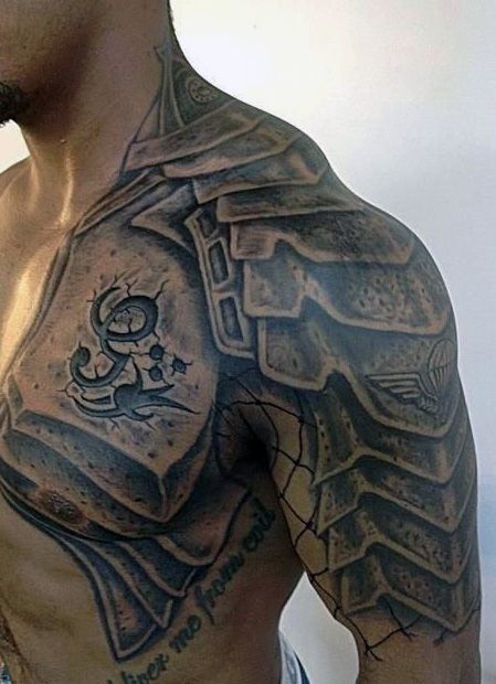 Creative Men's Half Sleeve Tattoo Designs Armour Tattoo, Gladiator Armor, Celtic Tattoos For Men, Shoulder Armor Tattoo, Body Armor Tattoo, Tattoo Bras Homme, Tato Maori, Gladiator Tattoo, Tato Dada