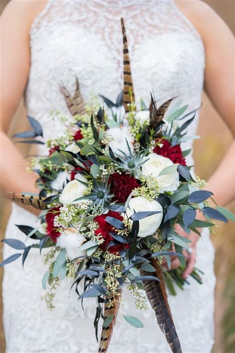 Hydrangea Bouquet, Winter Wedding Flowers, Pheasant Feathers, Blue Bouquet, Fall Wedding Decorations, Gray Weddings, Pheasant, Wedding Florist, Wedding Centerpieces