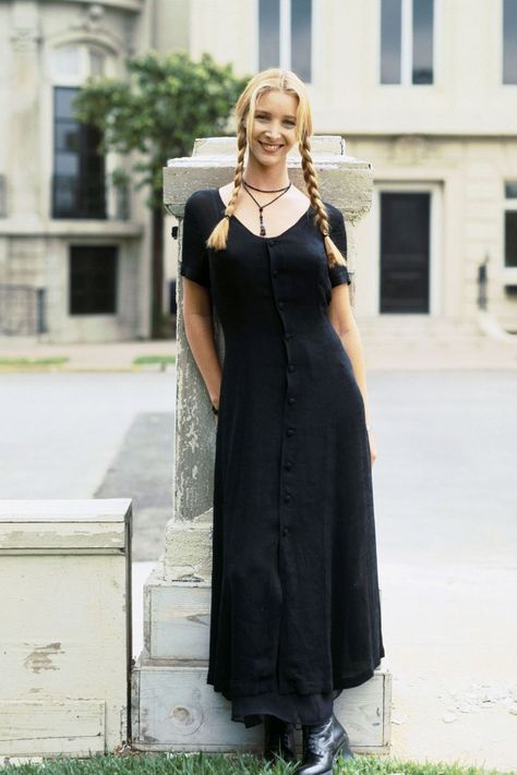 90s Betsey Johnson, Phoebe Buffay, Fashion Moments, Maxi Slip Dress, Long Black Dress, Friends Fashion, Bohemian Fashion, Wearing Clothes, Long Black