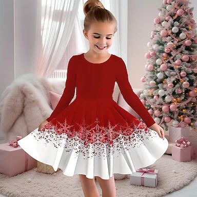 Cheap Girl's Clothing Online | Girl's Clothing for 2023 Snowflake Dress, Girls Clothing Online, Outdoor Vacation, Girls Christmas Dresses, Girls Style, Fall Fabric, Tree Design, Line Dress, Groom Dress