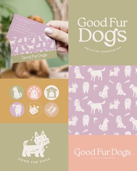 Adorable dog illustrations ☑️ friendly fonts ☑️ pretty colour palette ☑️ Yup, this branding has it all! I adored creating this branding for @goodfurdogs a holistic dog groomers in Copenhagen! 🐶 I am obsessed with the doggy brand pattern and adorable vibes ✨ Let me know what you think of this branding in the comments!! #brandingproject #brandinginspiration #brandingexpert #branding #brandingdesigner #graphicdesign #moodboard #moodboarddesign #brandingidentity #branddesigner #abileedesigns ... Dog Company Branding, Dog Grooming Logo Ideas, Pet Store Branding, Pet Graphic Design, Pet Grooming Logo, Animal Branding, Friendly Fonts, Dog Brands, Dog Marketing