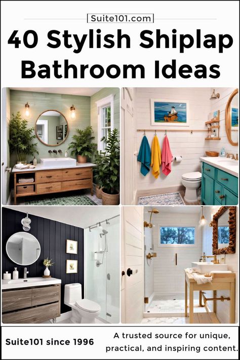 40 Shiplap Bathroom Ideas You'll Want to Try Ship Lapped Bathroom, Shiplap Wall Bathroom, Shiplap Bathroom Ideas, Bathroom Brushed Nickel, Bathroom Tiles Combination, Lake House Bathroom, Shiplap Bathroom, Modern Farmhouse Bathroom, Bathroom Backsplash