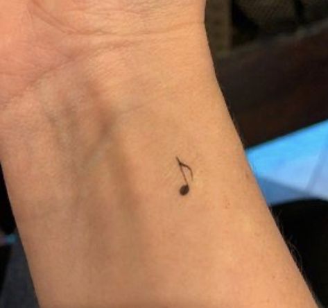 Tiny Tattoo On Wrist, Music Note Fine Line Tattoo, Sing Tattoo Music, Aesthetic Music Tattoos, Music Tattoo Behind Ear, Marching Band Tattoos, Small Tattoo Music, Music Note Behind Ear Tattoo, Music Note Sketch