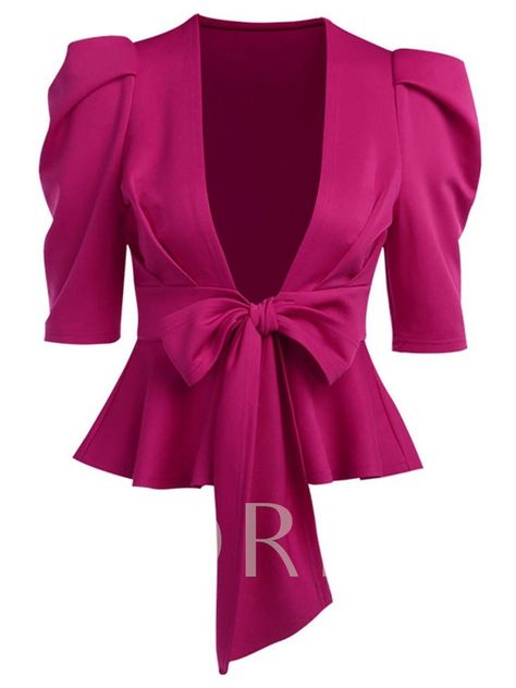 Women Ruffle Blouse, Flare Blouse, Slim Blouse, Look Formal, Bow Shirts, Half Sleeve Tops, Ruffles Fashion, Sleeves (women), Red Blouses