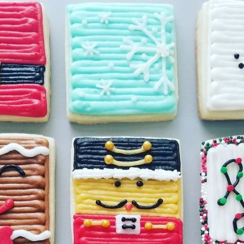 Shayna Bridgman on Instagram: "Square holiday cookies are a fun way to celebrate too. ... #holidaycookies #squarecookies #holidaysquarecookies #squaresanta #santabelly #elf #elfcookies #nutcracker #nutcrackercookies #gingerbreadpeople #snowmanface #lollypoppydesserts" Simple Nutcracker, Nutcracker Cookies, Elf Cookies, Square Cookies, Cracker Cookies, Instagram Square, Cookies Easy, Snowman Faces, December 19