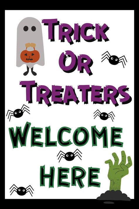 This printable Trick Or Treaters Welcome Here door sign is perfect if your house wants to join in the trick or treating fun. This item is non editable. This instant digital download can be printed at home or at a print shop, and is available in 5 sizes: - 5x7in - 8x10in - 11x14in - A4 - A3 THIS IS A DIGITAL PRODUCT, NO PHYSICAL ITEM WILL BE SHIPPED. Instagram - @createdwithprints Halloween Door Sign, Trick Or Treat Sign, A3 Frame, Door Poster, Trick Or Treaters, Halloween Sweets, Halloween Door, Trick Or Treating, Trick Or Treater