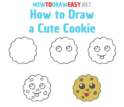 How to Draw a Cute Cookie Step by Step #CuteCookie #CuteDrawing #CuteCookieDrawing #CookieDrawing #Cookies #CookiesDrawing #StepbyStepDrawing #ChocolateCookie #CookieDrawingforKids #EasyDrawingTutorials #DrawingsforKids Subbing Ideas, Kdp Books, Cookie Drawing, Elementary Drawing, Draw Food, Doodle Art For Beginners, Doodle Doodle, Drawing Lessons For Kids, Start Drawing