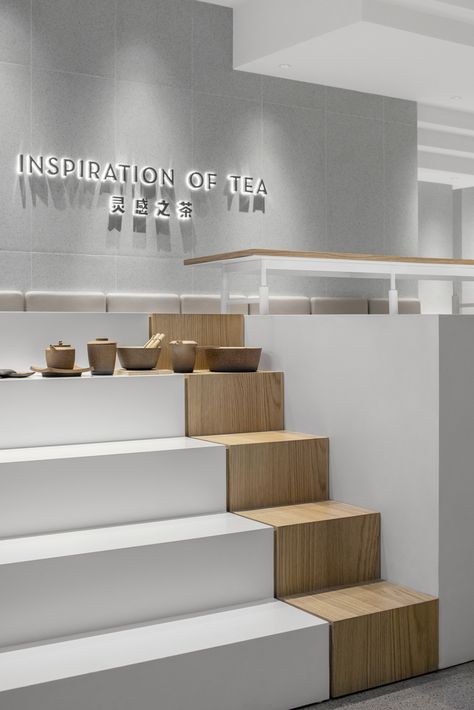 Gallery of HEYTEA at One Avenue / MOC DESIGN OFFICE - 9 Tea House Design, Hospital Architecture, Future Buildings, Tea Cafe, Shelving Design, Minimal House Design, Retail Store Design, Design Office, Coffee Design