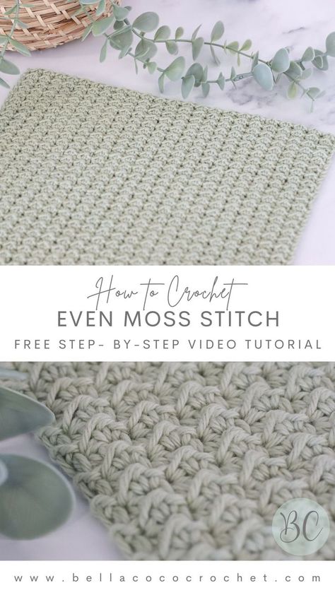 Learn how to crochet the even moss stitch Crochet Even Moss Stitch, Moss Crochet Stitch, Even Moss Stitch, Moss Stitch Crochet, Bella Coco Crochet, Bella Coco, Crochet Tools, Learn How To Crochet, Stitch Crochet