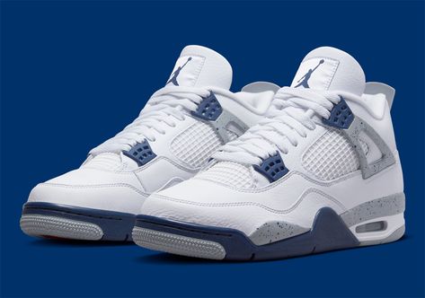 Jordan 4 Midnight Navy, Jordan 4 White, Jordan 4’s, Skor Sneakers, Basketball Shoes For Men, Jordan Sneaker, Blue Jordans, Nike Shoes Girls, Navy Sneakers