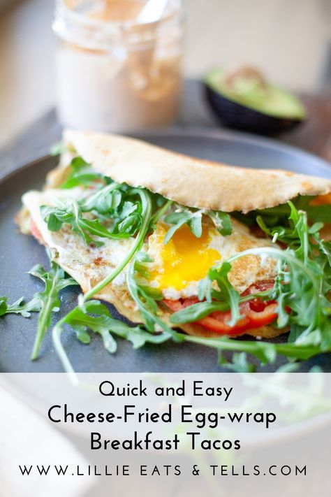 You have got to try this macro recipe for cheese-fried egg-wrap breakfast tacos. Cheese Fried Egg Wrap, Wrap Breakfast, Breakfast Taco, Runny Eggs, Fried Breakfast, Egg Wrap, Macro Meals, Breakfast Tacos, Cheese Fries