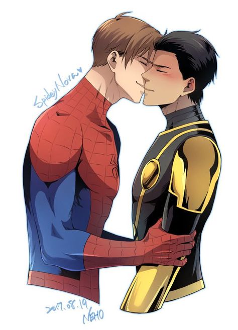 #mcu #marvel #peterparker #spiderman #nova #samalexander #gay Spideynova Fanart, Ultimate Spiderman Fanart, Green Goblin Spiderman, Sam Alexander, Marvel Nova, Male Art Reference, Superman X Batman, Marvel Animation, Steven Universe Comic