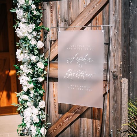 Cathy | The Wedding Paporium | Sharing this stunner of a frosted acrylic welcome sign today ✨ I love the way the crisp white calligraphy shines out against the frosted… | Instagram Acrylic Signs Wedding, Acrylic Wedding Welcome Sign, Acrylic Welcome Sign, Floral Styling, Frosted Acrylic, Wedding Welcome Sign, Wedding Welcome Signs, Acrylic Sign, Uk Wedding