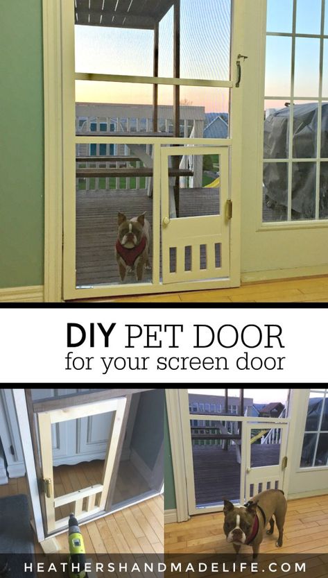 DIY pet door in our screen door {Heather's Handmade Life} Pet Screen Door, Doggie Door, Diy Screen Door, Sliding Screen Doors, Big Doors, Pet Door, Casa Exterior, Dog Door, Diy Door