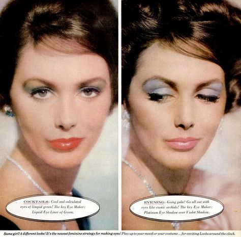 '50s eye makeup gets more colorful - Click Americana 1950’s Makeup, 1950s Makeup Tutorial, 1950s Hair And Makeup, 1950s Makeup, Rockabilly Makeup, 50s Makeup, Makeup History, Vintage Hairstyle, Vintage Guide