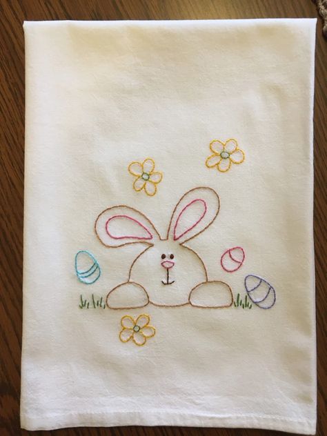 Easter Bunny Whimsical Tea Towel - Etsy Towel Embroidery Designs Free Pattern, Embroidered Tea Towels Diy Hand Embroidery, Easter Towels, Bunny Embroidery Designs, Applique Towels, Towel Embroidery Designs, Bordados Tambour, Diy Hand Embroidery, Tea Towels Embroidery