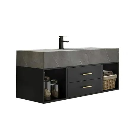 Mercer41 Guiles 40" Single Bathroom Vanity Set - Wayfair Canada Black Sink Bathroom Ideas, Black Gray Bathroom, Gray Bathroom Vanity, Wood And Ceramic, Stone Vessel Sinks, Ceramic Undermount Sink, Wood Sink, Grey Bathroom Vanity, Stone Countertop