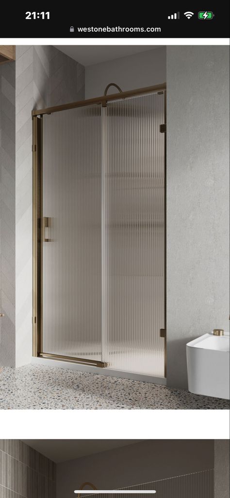 Fluted Glass Sliding Door, Sliding Door Shower, Wall Profile, Shower Sliding Glass Door, Glass Sliding Door, All White Room, Glass Shower Enclosures, Fluted Glass, Shower Enclosures