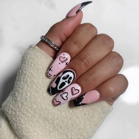 30 Cute and On-Trend Pink Nail Art Designs for 2022 - College Fashion Maybe Nail Designs, Nail Art Designs On Pink Nails, Nails Art Design Arts, 2022 Halloween Nails, Almond Acrylic Nails Designs Spring, Ghostface Nails Pink, Cute Nail Designs For Acrylics, Halloween Nail Designs Pink, Cute Halloween Nails Pink