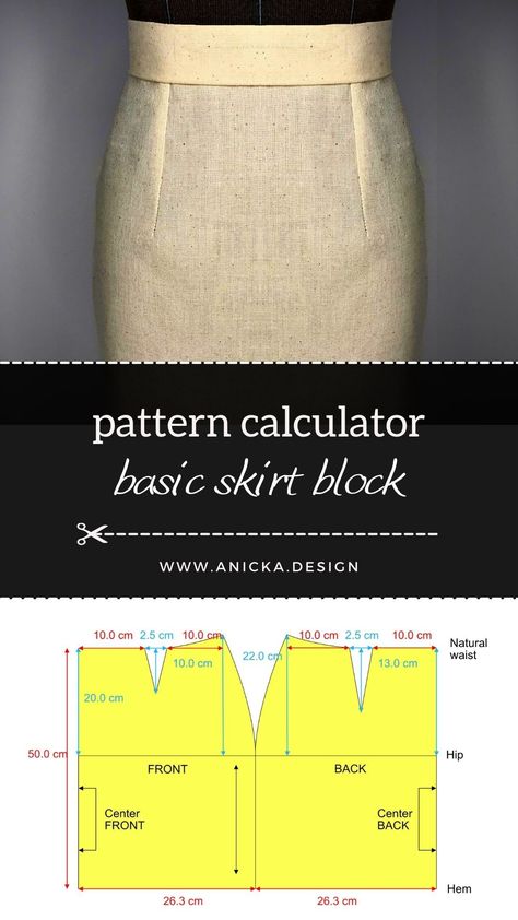 Basic pattern block calculator image. Skirt Block Pattern, Basic Skirt Pattern, Skirt Pattern Easy, Pattern Making Tutorial, Sewing Patterns Skirt, Pattern Drafting Tutorials, Free Pdf Sewing Patterns, Bodice Pattern, Skirt Tutorial