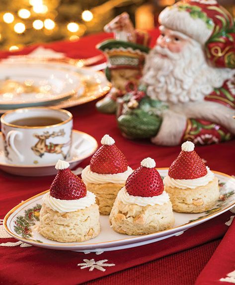 Mascarpone Frosting Recipe, Christmas Afternoon Tea, Christmas Tea Party, Mascarpone Frosting, Pastry Blender, Christmas Cooking, Scone Recipe, Fresh Strawberries, Whimsical Christmas