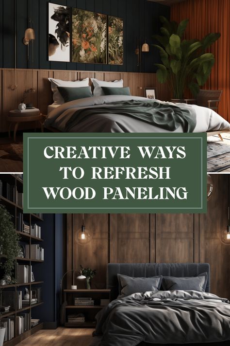 Are you tired of your old wood paneling? Discover creative ways to revamp your space without painting! From adding easily removable wallpapers and decals to incorporating stylish shelving and wall art, you have plenty of options. Learn tips to create dimension and style while keeping that vintage charm. Whether your cypress paneled room needs a hint of color with decor or you want to work with rich textures such as textiles and plants, this guide offers inspiration with updates that make a big impact without a drop of paint! Dark Paneling Makeover, How To Decorate Paneled Walls, Wood Paneling Room Ideas, Updated Wood Paneling Walls, Wood Panel Decor, Wooden Panelling Walls Bedroom, Wood Paneled Walls Living Room, Wood Panel Living Room, Old Wood Paneling