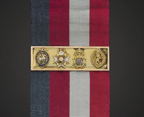 in Gold and Enamels. comprising the Order of the Garter [KG 1786], Order of the Bath (GCB, Military) [GCB 1815], 1815 pattern, Royal Guelphic Order (GCH, Military) [GCH 1815] and Hesse, Order of the Golden Lion 1803. early 19th Century (circa 1815-1820). gold bar wid 5.0cm, ribbon len 15.0cm. attributed to Prince Adolphus, Duke of Cambridge, KG, GCB, GCMG, GCH, PC, Sotheby's 03072018. Military Signs, Order Of The Garter, Golden Lions, Royal Crowns, Duke Of Cambridge, Enamels, British Royal Family, British Royals, The Golden