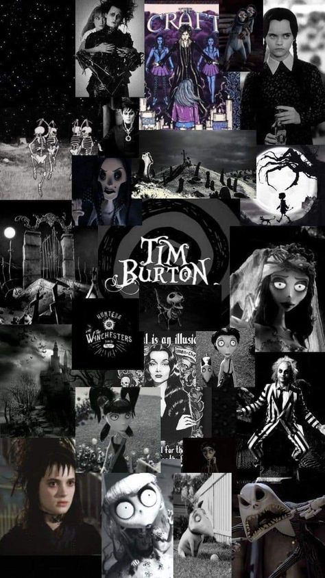 Halloween Backgrounds Tim Burton, Scary Collage Wallpaper, Tim Burton Movie Wallpaper, Wednesday Thing Wallpaper, Tim Burton Backgrounds Wallpapers, Wallpaper Backgrounds Tim Burton, Iphone Wallpaper Tim Burton, Corrine Wallpaper, Tim Burton Collage Wallpaper