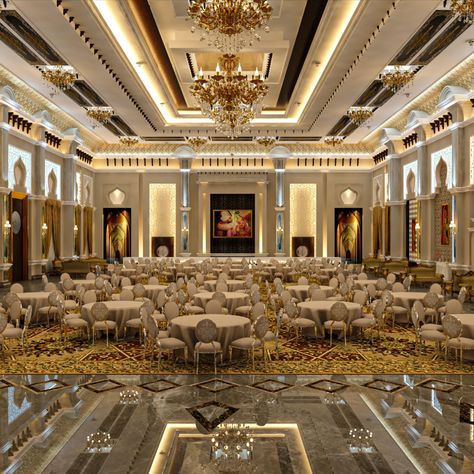 Luxurious Roman Classic banquet hall interiors are impeccable and are center of attraction of the hotel project. Large ceiling height of banquet creates an ambiance of luxurious palace. First of its kind on national highway with highest ceiling. Hotel exterior is inspired by Rajasthani palace architecture. Heavens and Associates proudly share their creative design, a blend of Roman classical and Royal Rajasthani architecture. #luxuryhotel #luxury #luxurybanquet #luxuryinterior #banquetinterior. Marriage Palace Interior Design, Banquet Interior Design Hotel, Hotel Banquet Hall Interior Design, Ballroom Design Interior Hotel, Marriage Hall Ceiling Design, Classical Banquet Hall Design, Marriage Palace Design, Banquet Hall Ceiling Design Modern, Marriage Hall Interior Design