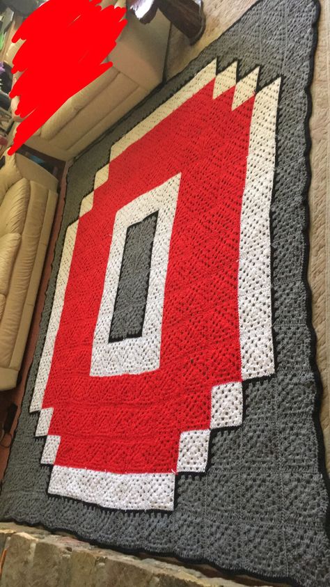 224 granny squares and 3.5 months later.... An Ohio State Afghan for the man. And I'm a Vol. Lord help me. Crochet Ohio State Blanket, Ohio State Crochet Blanket Pattern Free, Ohio State Crochet Blanket, Crochet Blanket For Men, Crochet Aphgans, Ohio State Crochet, Crochet Quilts, Buckeye Crafts, Cuddle Puddle