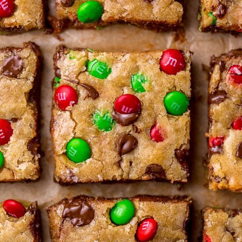 Super Easy Holiday M&M Blondies - Baker by Nature M M Blondies, Christmas Cookie Bars, Xmas Baking, Baker By Nature, Italian Night, Seared Scallops, Pecan Cookies, Christmas Cookies Easy, Holiday Cookie Recipes