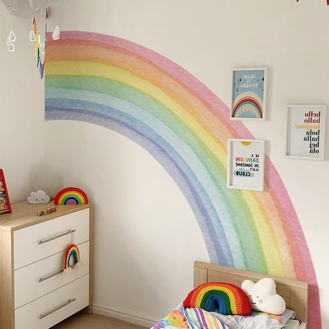 PRICES MAY VARY. Material: self-adhesive Vinyl. Made of vinyl with adhesive in the back, suitable for all colors walls. It works only on smooth, clean, dry and flat surface. Tear-free, durable, water-resistant, easy to handle and clean Vibrant color rainbow finish size: 78.74" x 70.87". To facilitate installation, we cut the wall mural into 5 PCS. Recommend NOT to use it on textured walls. The rougher the wall is the more air will be trapped in, will result in poorer adhesion Just peel and stick Rainbow Board And Batten, Corner Rainbow Mural, Over The Rainbow Nursery, Rainbow Decals For Walls, Toddler And Nursery Shared Room, Kids Painted Furniture, Girls Room Rainbow Wall, Girls Rainbow Bedroom Ideas, Rainbow Toddler Room