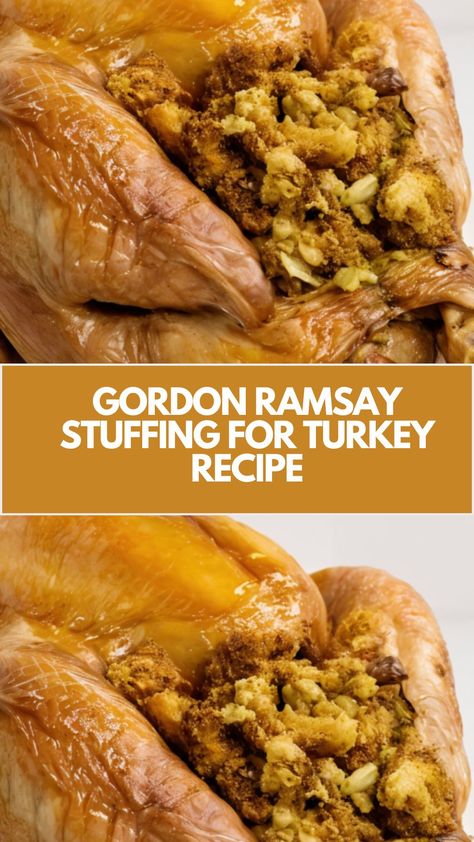 This delicious stuffing recipe from Gordon Ramsay is the perfect addition to your holiday feast. Simple yet flavorful, it combines crispy toasted bread, tender celery, and rich butter to create a comforting, savory stuffing. With just a few common ingredients, this dish brings warmth and heartiness to any turkey, making it a true crowd-pleaser. Gordon Ramsay Turkey Recipe, Stuffed Turkey Recipes, Best Turkey Stuffing, Stuffing For Turkey, Delicious Stuffing Recipe, Gordon Ramsay Dishes, Stuffing Turkey, Gordon Ramsay Recipes, Gordon Ramsey Recipes