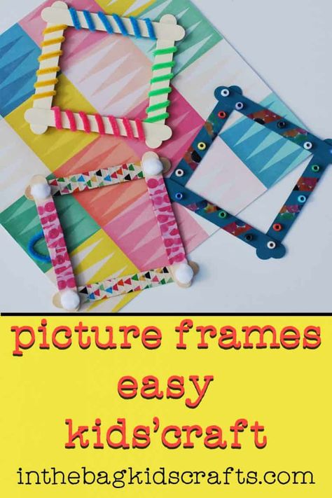 POPSICLE STICK PICTURE FRAMES Learn to make this easy DIY kids' craft at inthebagkidscrafts.com | popsicle stick picture frames with washi tape | learn about a new and better way to craft with your kids at inthebagkidscrafts.com | #easykidscrafts #pictureframes #kidscrafts #summertimekidscrafts Picture Frames Crafts, Kids Crafts Summertime, Popsicle Stick Picture Frame, Crafts For Kids Easy Diy, Quick Kids Crafts, Popsicle Stick Crafts For Kids, Crafts For Kids Easy, Picture Frame Crafts, Diy Picture Frames