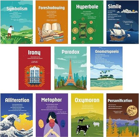 Amazon.com : Harloon 11 Pcs Element of English Language and Literature Posters English Teacher's Poster Educational Art Print Literary Terms Classroom Decor Language Educational Poster for Middle High School Decor : Office Products Classroom Posters High School, High School Decor, Classroom Vibes, English Classroom Posters, Punctuation Posters, Literature Posters, Grammar Posters, Literary Terms, English Posters