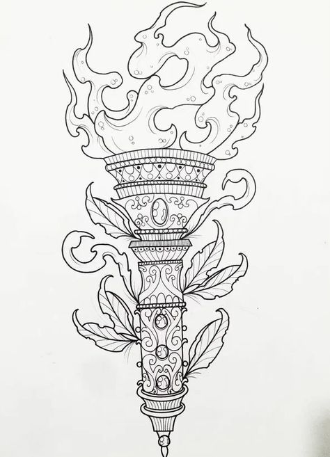 Traditional Tattoo Torch, Torch Tattoo, Castle Tattoo, Fire Torch, Flame Tattoos, Tattoo Practice, Simple Tattoo Designs, Tattoo Project, Line Art Tattoos