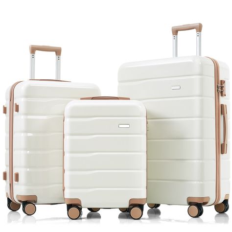 This set includes three versatile sizes: 20", 24", and 28", ensuring you have the perfect option for any trip. Each piece features a durable ABS hard shell, providing robust protection for your belongings while maintaining a lightweight structure for easy handling. The standout feature of this luggage set is the 360° spinner wheels. Say goodbye to struggling with your luggage in crowded airports or busy streets. Additionally, the integrated TSA-approved lock offers enhanced security and peace of Royalty Dr, Premium Luggage, Travel Luggage Set, Hard Shell Luggage, 3 Piece Luggage Set, Hardside Spinner Luggage, Spinner Luggage Sets, Lightweight Suitcase, Storage Trunks