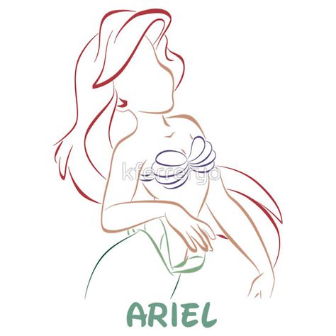 Disney Princess Outline, Mermaid Outline, Disney Lines, Disney Sleeve, Walt Disney Princesses, Disney Princess Tattoo, Disney Silhouettes, Disney Merch, Disney Princess Drawings