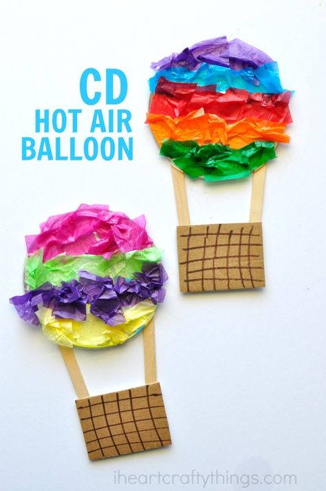 Air Balloon Craft, Balloon Craft, Hot Air Balloon Craft, Old Cd, Balloon Crafts, Cd Crafts, Summer Crafts For Kids, Daycare Crafts